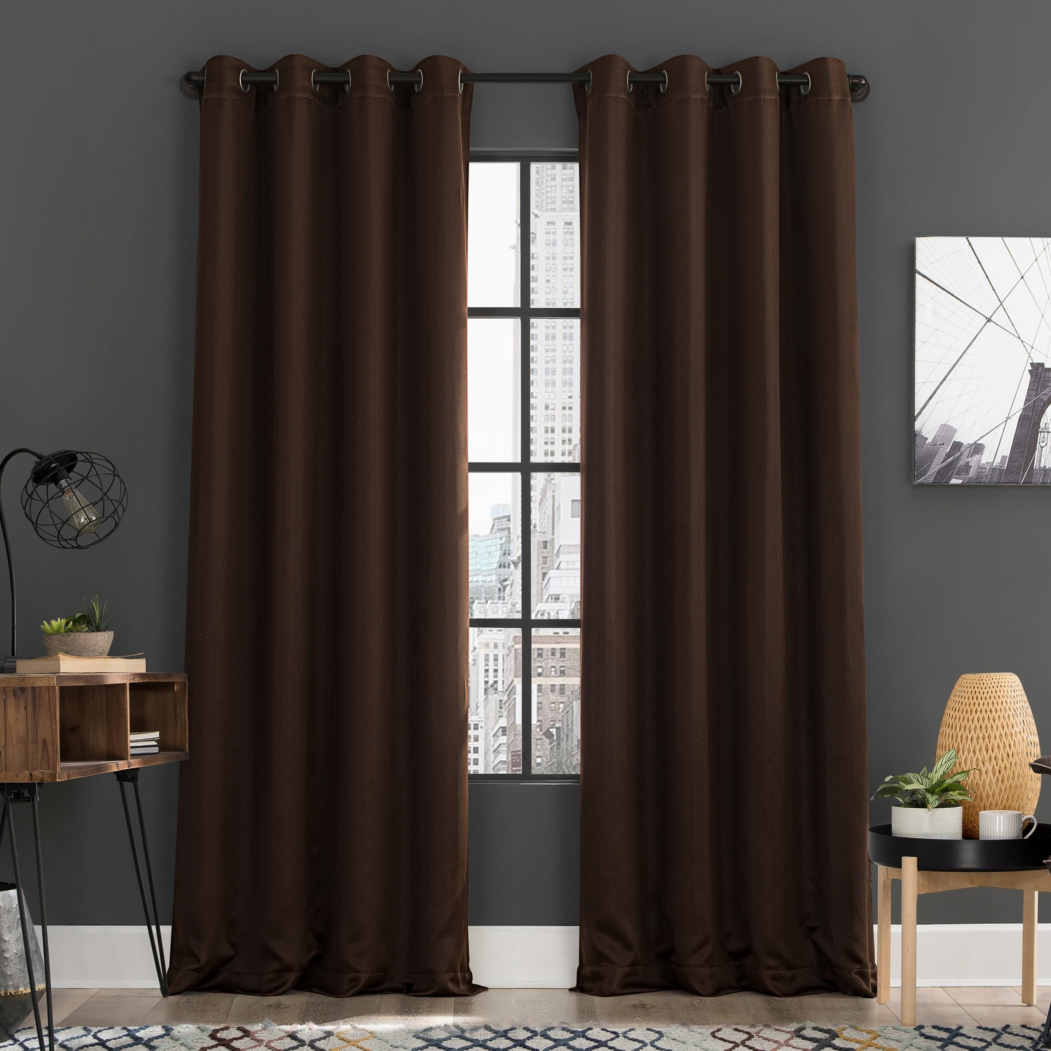 Sun Zero Soho 2-Pack Energy Saving Noise Reducing Blackout Grommet Curtain Panel Pair, Chocolate Brown, 54" W x 108" L (2 Panels) Image