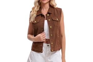 CIMUK Women's Denim Vest Button Down Jacket W Chest Flap Pockets Washed Distressed Sleeveless Jean Jacket