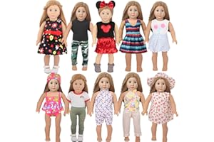 MSYO 19 Pcs Doll Clothes Accessories for 18 Inch American Dolls, 10 Complete Doll Clothing Sets, Doll Dresses, Doll Bikini Swimsuits, Minie Pattern Clothes Set, Sweet Doll Costumes for Cute Dolls