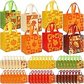Sanwuta 48 Pcs Fall Thanksgiving Non Woven Tote Bags with Handles, Waterproof Autumn Treat Favor Tote, Pumpkin Goodie Bag for Gift Candy, Thanksgiving Party Favor Supplies