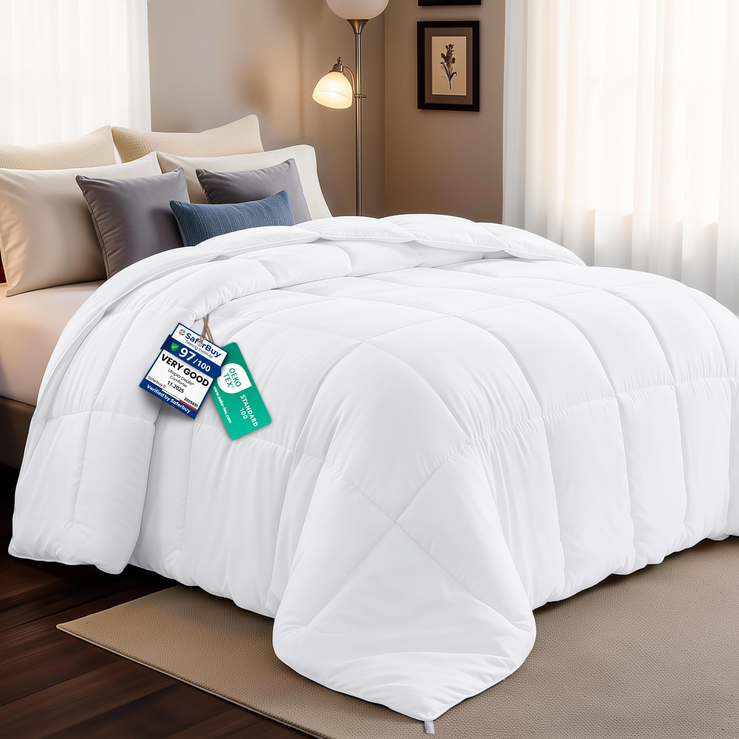 Utopia Bedding All Season 7.5 Tog Duvet with Corner Tabs - Microfiber Soft Duvet - Box Stitched Down Alternative Quilt (Single, White)