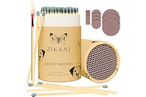 ZIKANI 4-Inch Fancy Decorative Matches + Striker Pad (100 Count) Green Tip Wood Safety Matches for Candles, Bathroom & More Pretty Colored Match Stick Long Luxury Wooden Matchsticks for Decor or Gift