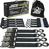 JACO Heavy Duty Ratchet Straps - 1.6 inch x 8 ft (Pack of 4) | Tie Down Kit with Soft Loops - 5,208 lbs (Black)
