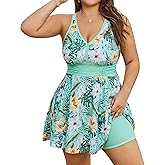 Arolina Women's Plus Size Tankini Swimsuits Two Piece Tummy Control Bathing Suits Hide Belly Swim Dress with Boy Shorts