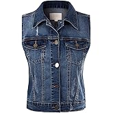 Design by Olivia Women's Junior Fit Sleeveless Button up Jean Denim Jacket Vest