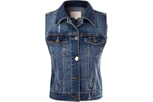 Design by Olivia Women's Sleeveless Button up Jean Denim Jacket Vest