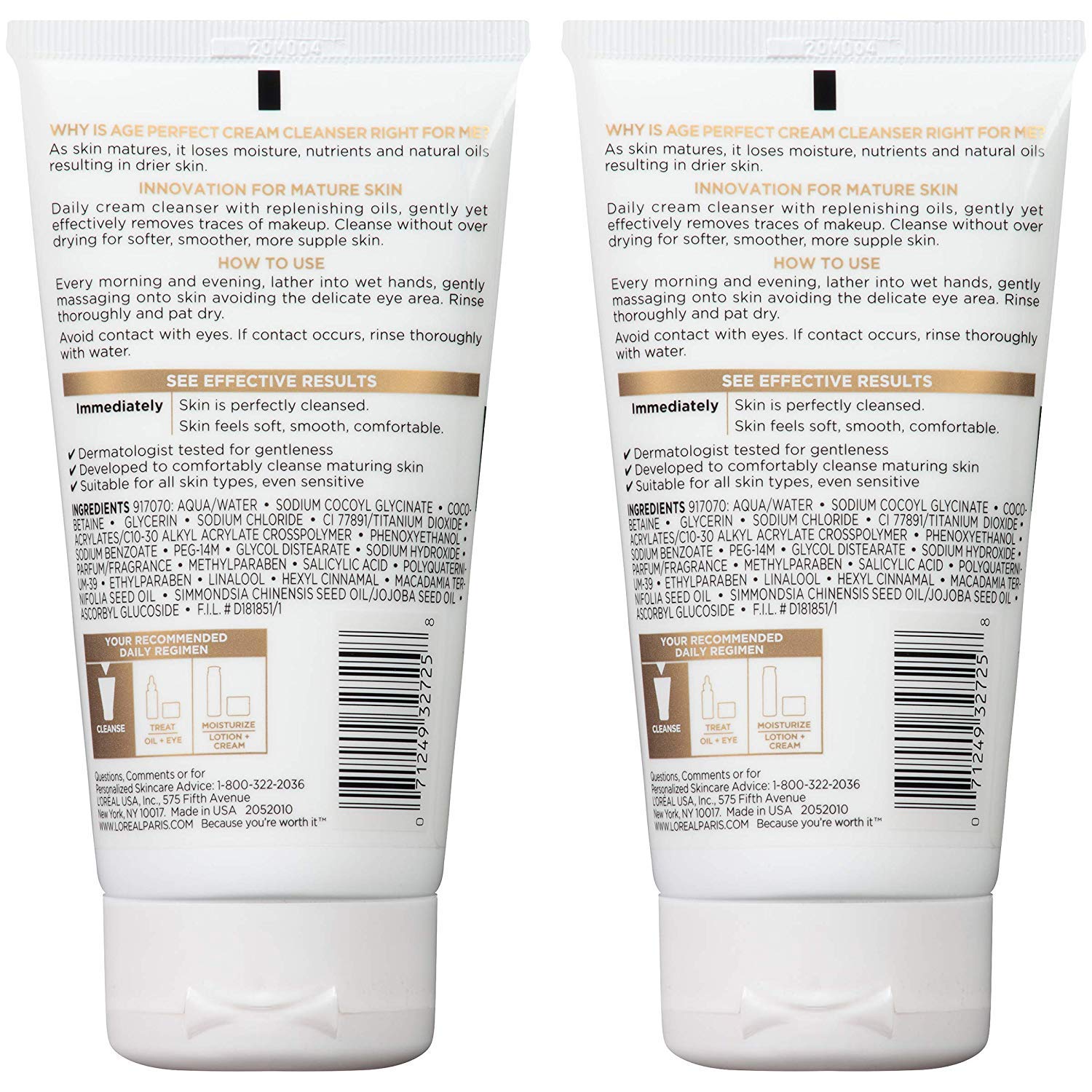 L'Oreal Paris Age Perfect Cream Cleanser, 2 count