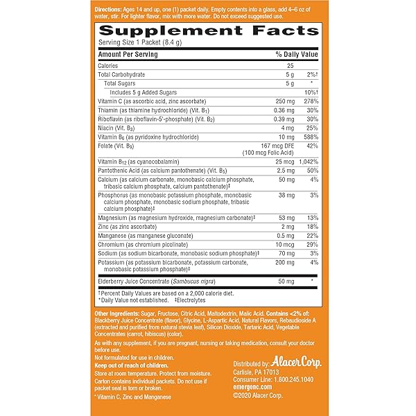 EMERGEN-C ELDERBERRY FIZZY DRINK MIX, ELDERBERRY IMMUNE SUPPORT, NATURAL FLAVORS, WITH HIGH POTENCY VITAMIN C, 18 COUNT