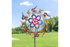 YOURONGMAO Solar 45" Butterfly Garden Wind Spinners for Yard and Garden, Metal Clearance Windmill Kinetic Wind Spinner Outdoor Decor, Wind Sculpture Yard Art Decorations for Patio & Lawn