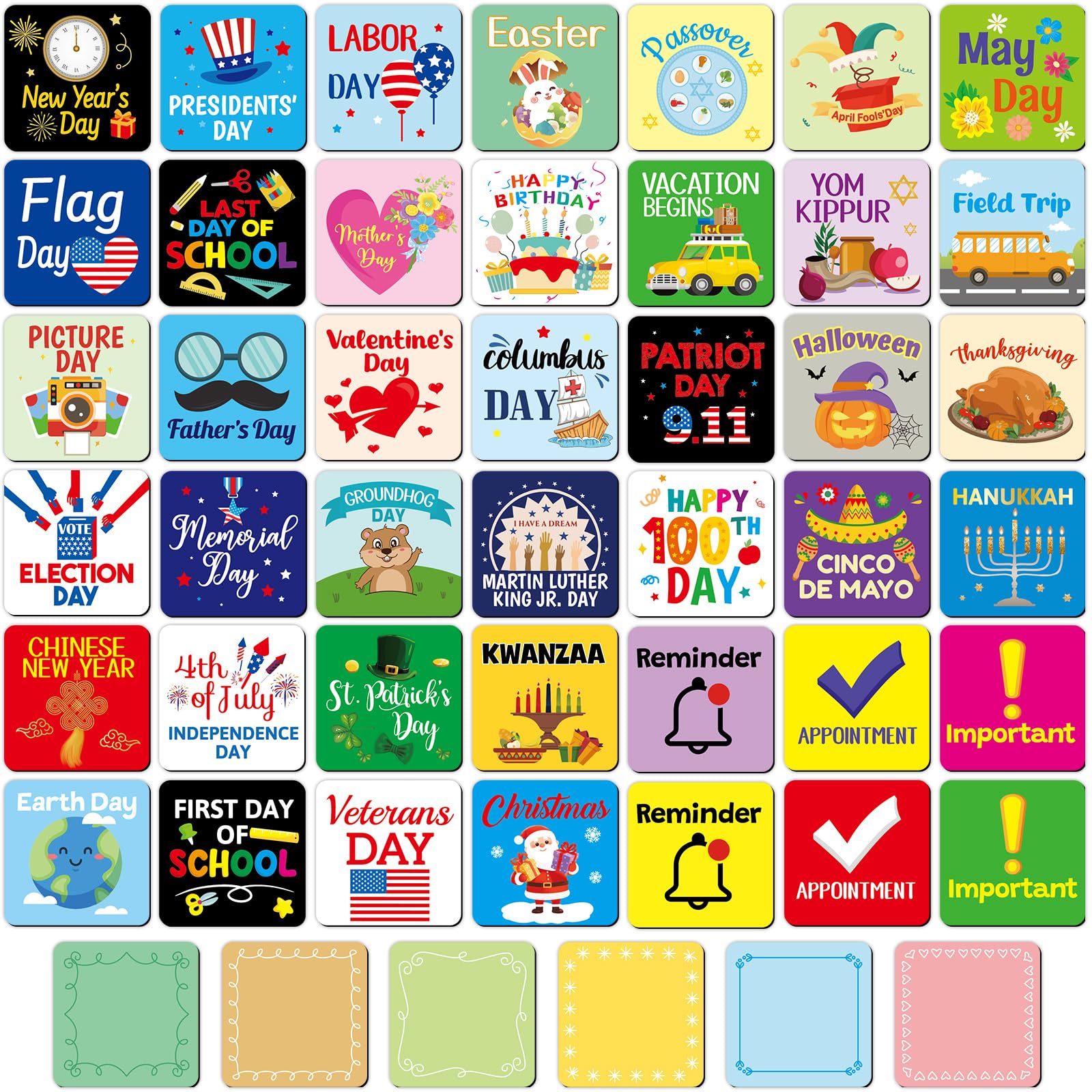 Photo 1 of 48 Pcs Holiday Magnets Refrigerator Calender Magnets for Whiteboard Dry Erase Boards Fridge Classroom Home School Office Kitchen Festival Accessories