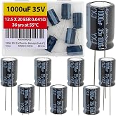 1000uF 35V 12.5x20mm Rubycon Electrolytic Capacitor Low ESR 0.041&Omega; Long Life 36yrs at 55 Degree C mfd mircofarad Micro Farad C Radial Lead Aluminum Capacitors (Pack of 7)