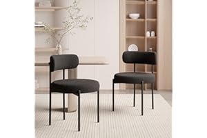Nalupatio Dining Chairs Set of 2, Round Boucle Dining Room Chairs with Curved Backrest & Thick Cushion, Mid-Century Modern Up