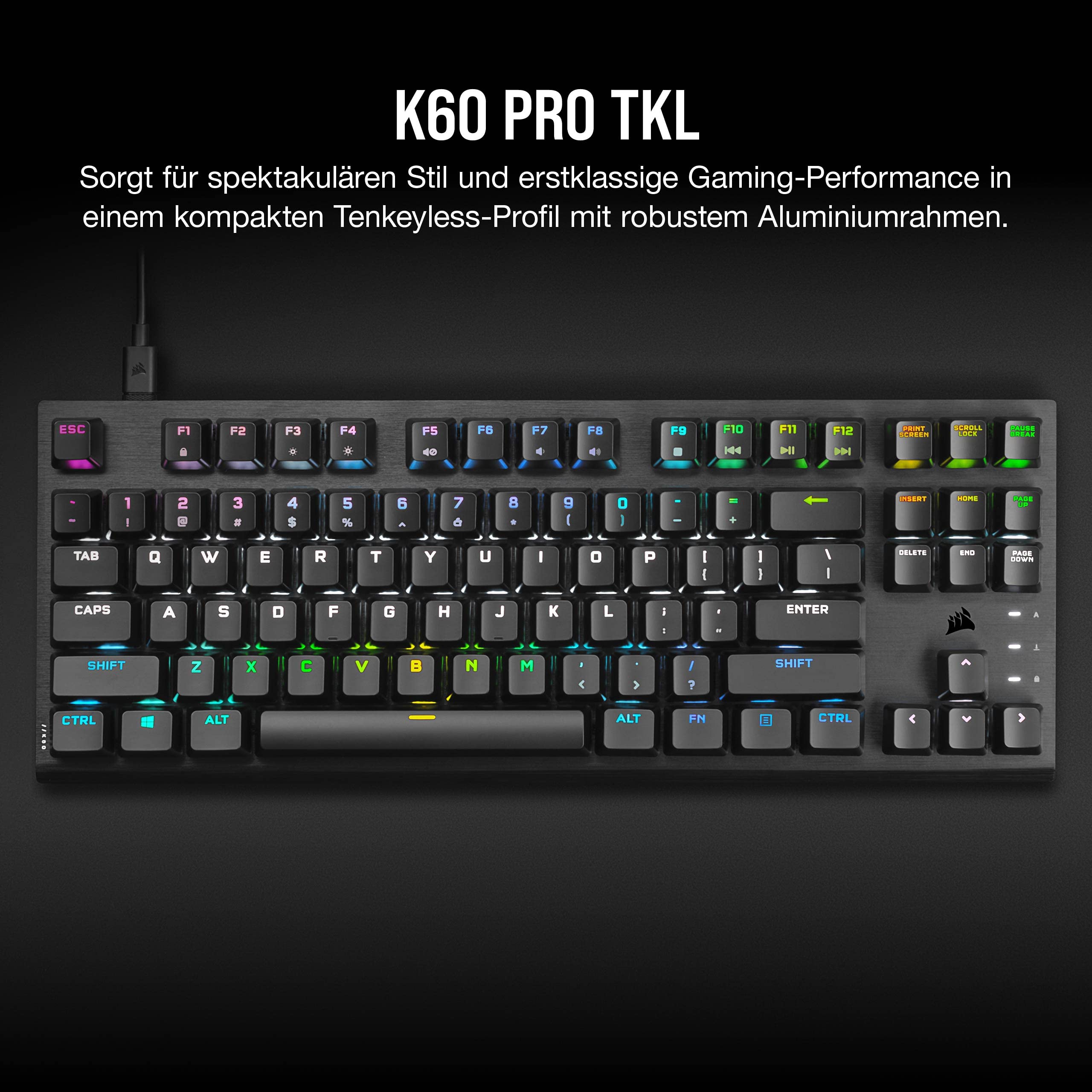 Corsair K60 PRO TKL RGB Tenkeyless Optisch-Mechanische Kabelgebundene Gaming-Tastatur - OPX Linear-Schalter - Polycarbonat-Tastenkappen - iCUE-Kompatibel - QWERTZ DE - PC, Mac, Xbox - Schwarz 2