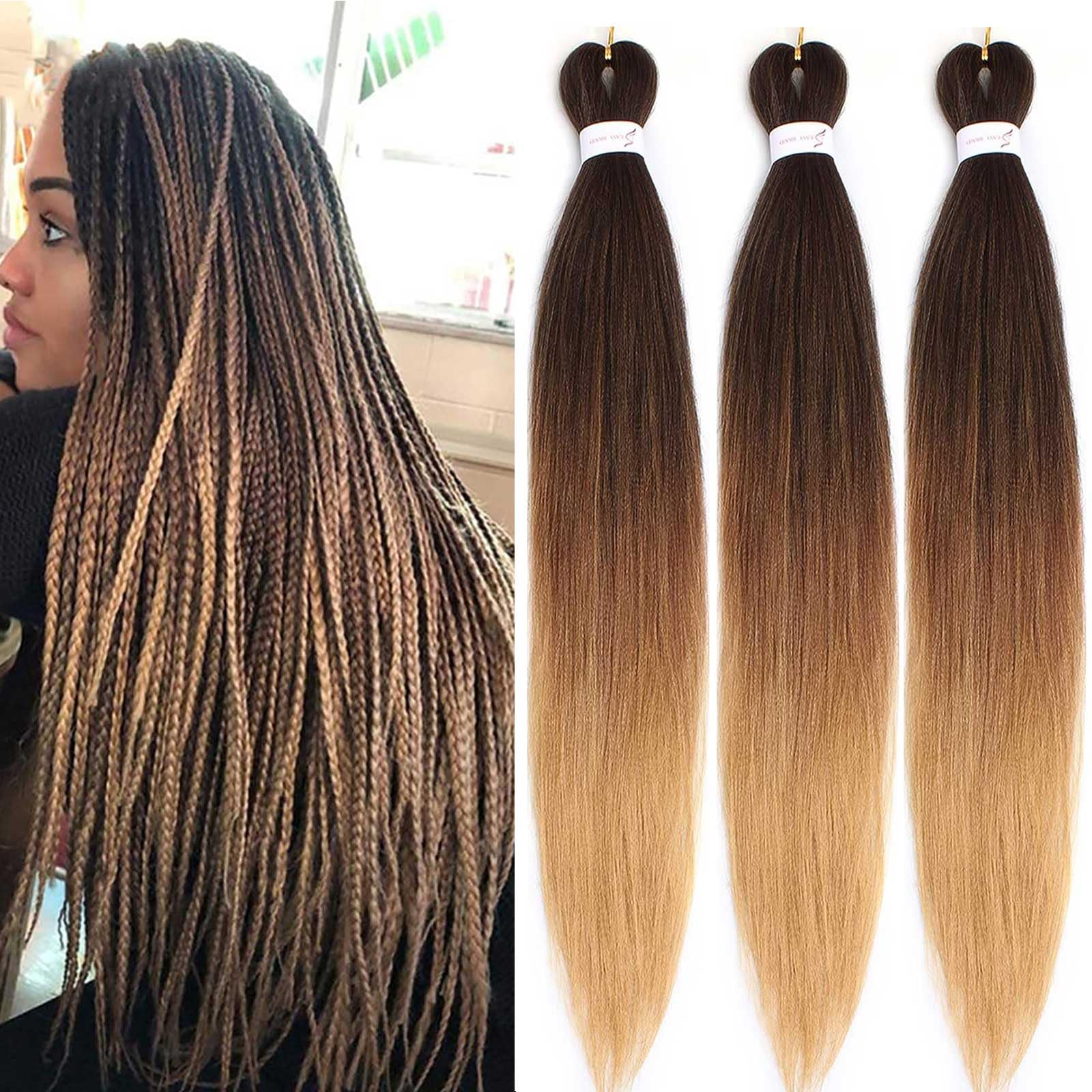 Xtrend 26 Inch EZ Braids 3Packs Ombre Pre-Stretched Easy Braiding Hair Extensions for Box Braids Hair Itch Free Hot Water Setting Synthetic Fiber Hair Extensions(3Packs,1B/30/27#) โ image 1