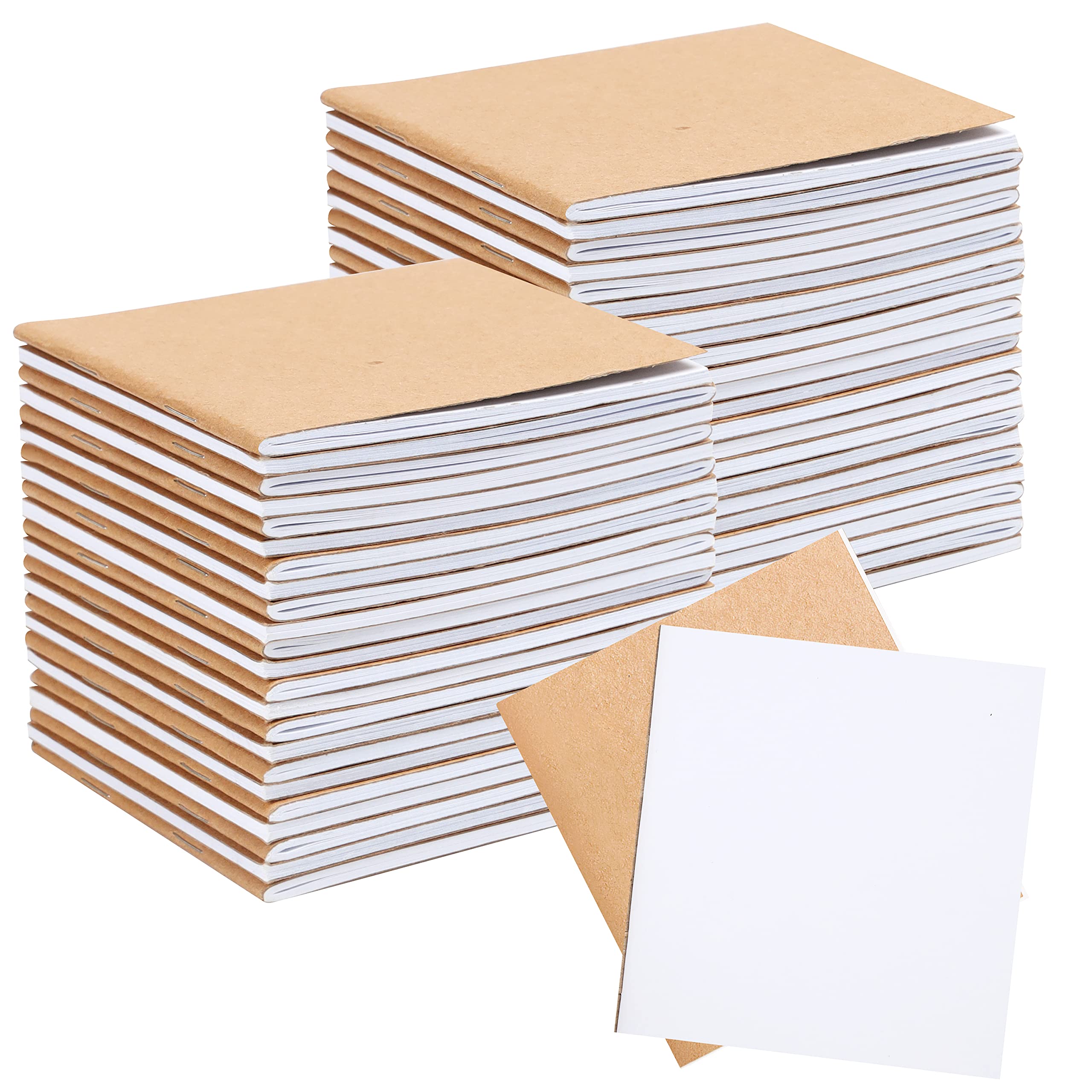BELLE VOUS Small Plain Paper Notebook Set (48 Pack) - Mini Notepads for Field Notes, Sketchbook or Journals - Blank/Unlined Pocket Notebooks with Brown Covers for Travel/Office Work