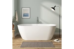 FerdY 67" Bali Acrylic Freestanding Bathtub, Gracefully Shaped Freestanding Soaking Bathtub, cUPC Certified, Toe-Tap Brushed Nickel Drain and Minimalist Linear Design Overflow Included