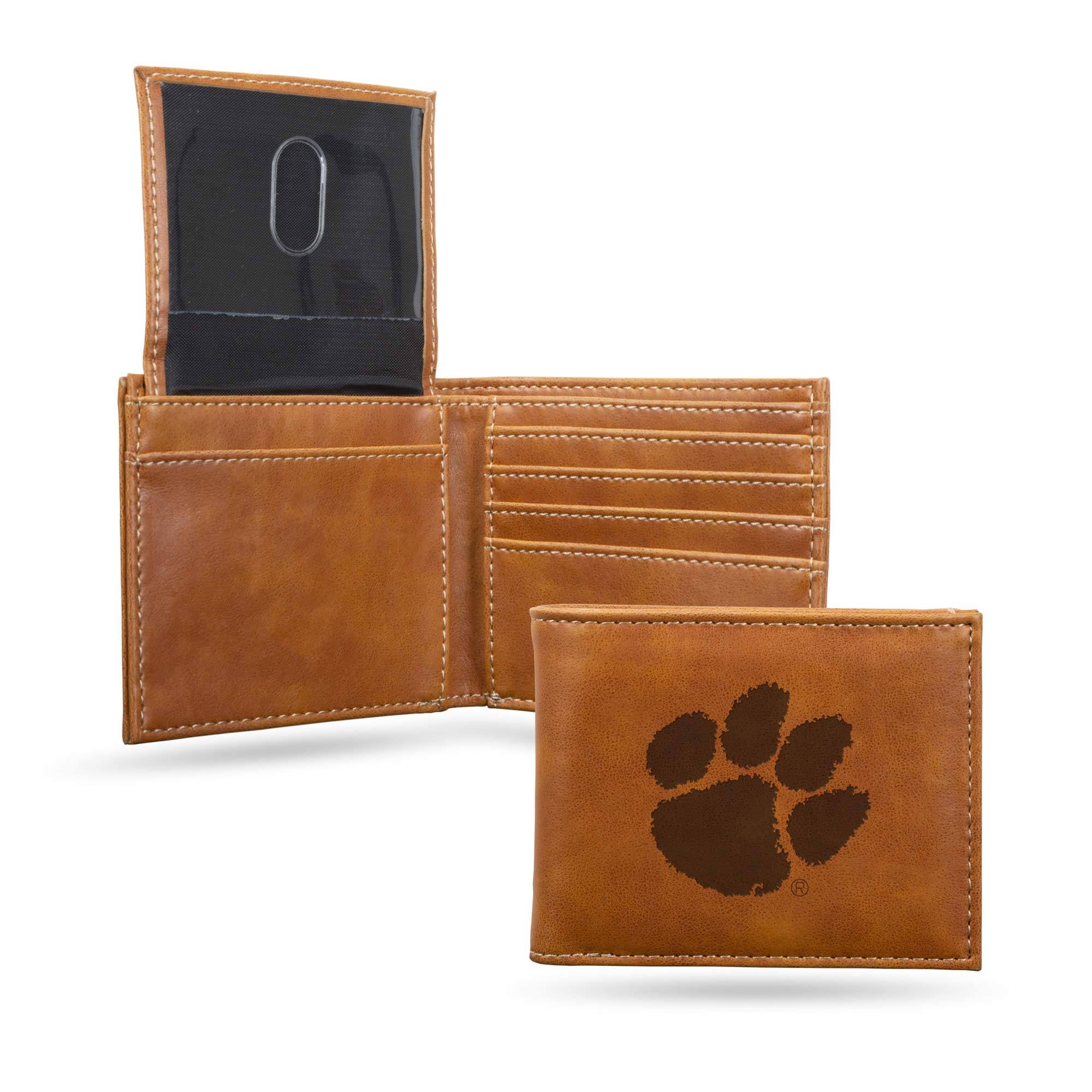 Rico Industries Clemson Tigers Laser Engraved Bill-fold Wallet - Slim Design - Great Gift, Brown
