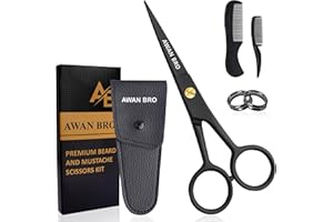 AWAN BRO 5" Professional Beard & Mustache Scissors Set with Beard Comb & Mustache Comb – Precision Grooming Beard Scissors for All type of Facial Hair, Perfect Beard Hair Scissors Kit with Travel Pouch