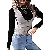 winkbay Women's Plaid Button Down Suit Vest Sleeveless V Neck Blazer Waistcoat Vest