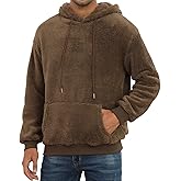 PEGENO Mens Fuzzy Sherpa Hoodie Pullover Sweatshirts Loose Cozy Pocket Long Sleeve Winter Hooded Outwear
