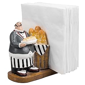 Tableop 5 x 5 inch Resin Chef & Baguette Design Figurine Decorative Napkin Holder