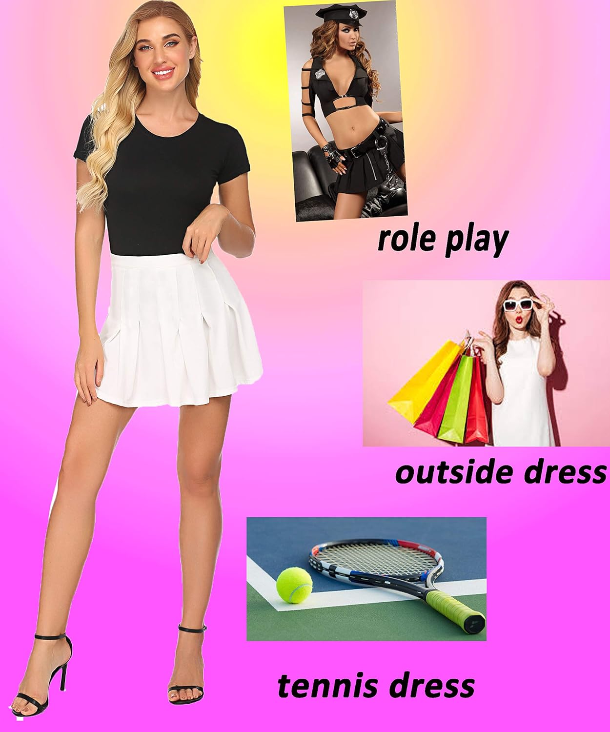 wearella Womens Running Tennis Golf Workout Sports High Waisted Pleated Skirts Elastic Schoolgirl Outfits: Clothing