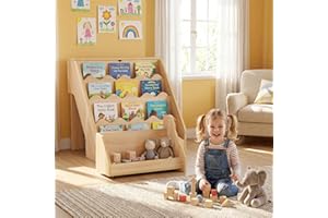 Costzon 2-in-1 Kids Bookshelf, Cute Toy Storage Organizer w/Rolling Drawer Cart, 4 Tier Book Shelf, Flip-Open Top, Toddler Bo