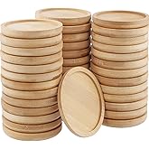 SEHOI 20 PCS 5 Inch Natural Bamboo Coasters, Round Bamboo Planter Saucer Trays, Wooden Drink Coasters for Drinks Plant Pots