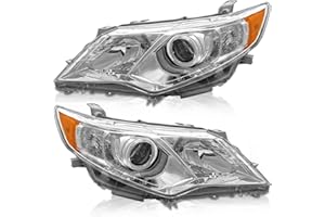 AS Headlights Assembly Replacement for 2012 2013 2014 Toyota Camry L/Se/Le/Xle/Hybrid Chrome Housing Amber Reflector Clear Lens Driver and Passenger Side
