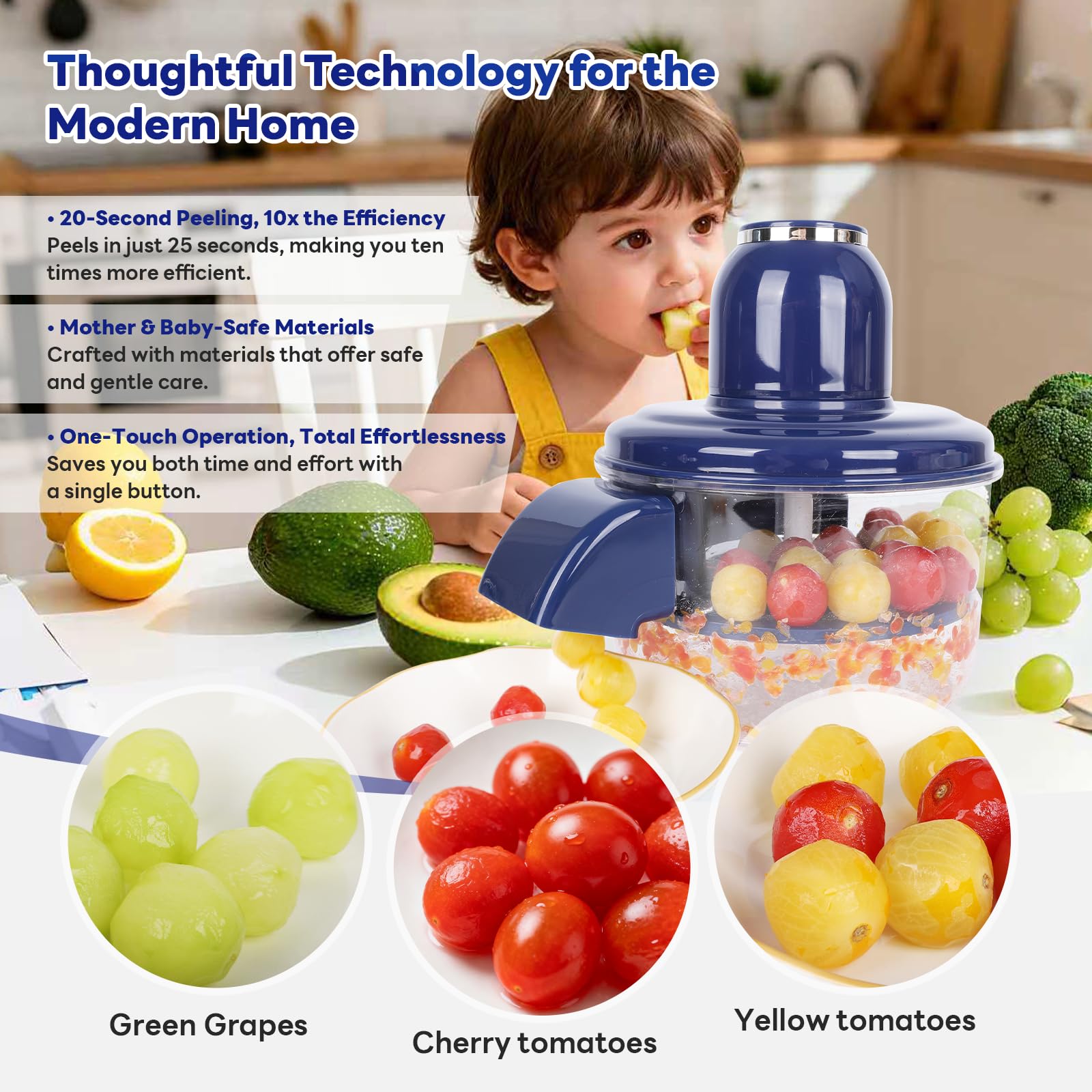 Automatic Grape Peeler Machine, Electric Garlic & Cherry Tomato Peeler Skin Remover Tool for Small Fruits, Effortless Peeling for Home Kitchen (Blue-1PC)
