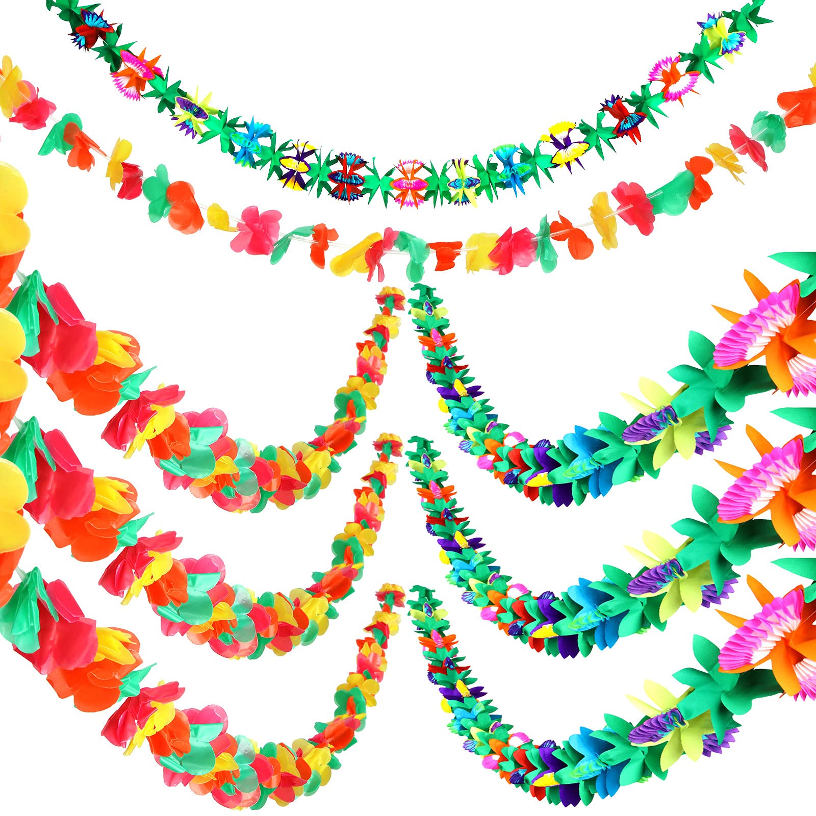 WILLBOND 6 Pieces Long Tropical Flower Garland Multicolored Paper Tissue Garland Hawaiian Flower Garland for Luau Hawaiian Themed Party Supplies