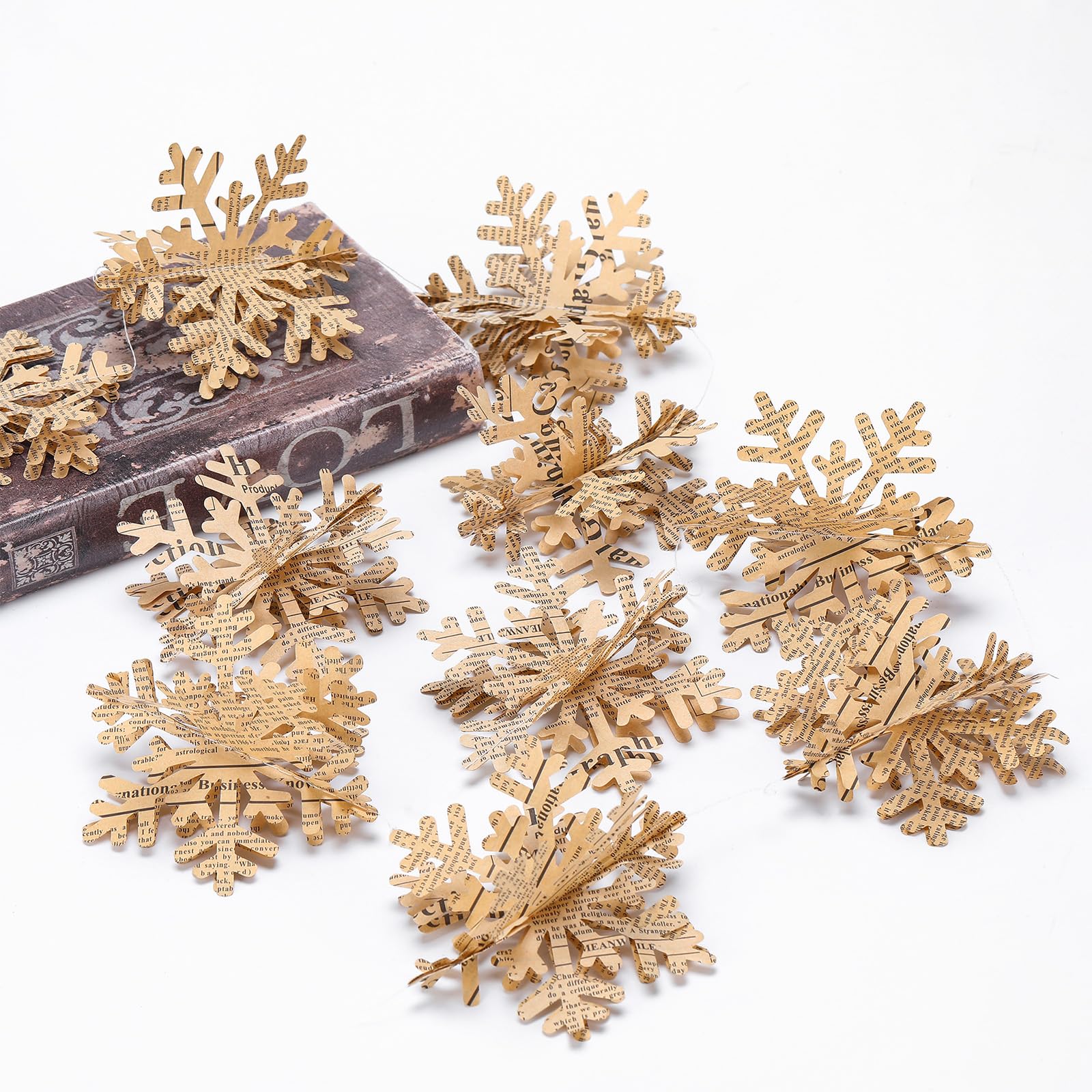 Photo 1 of Harloon 4 Pack 3D Snowflake Garland Winter Vintage Christmas Decorations Pages Recycled Book Garland Newspaper Bunting Party Nursery Strand String Banner Holiday Decorate