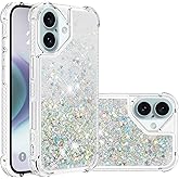 COTDINFOR Phone Case for iPhone 17 Case Glitter Bling Liquid Cute Floating Quicksand Shockproof Protective Bumper Durable Soft TPU Clear Cover for iPhone 17 6.3" Love Sliver YB