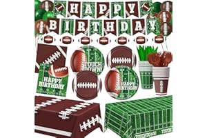 LINHAXM Football Birthday Party Decorations Includes Plates, Napkins, Cups, Banner, Balloons, Touchdown Tablecloth for Football Birthday & Tailgate Party Decorations, Serves 24