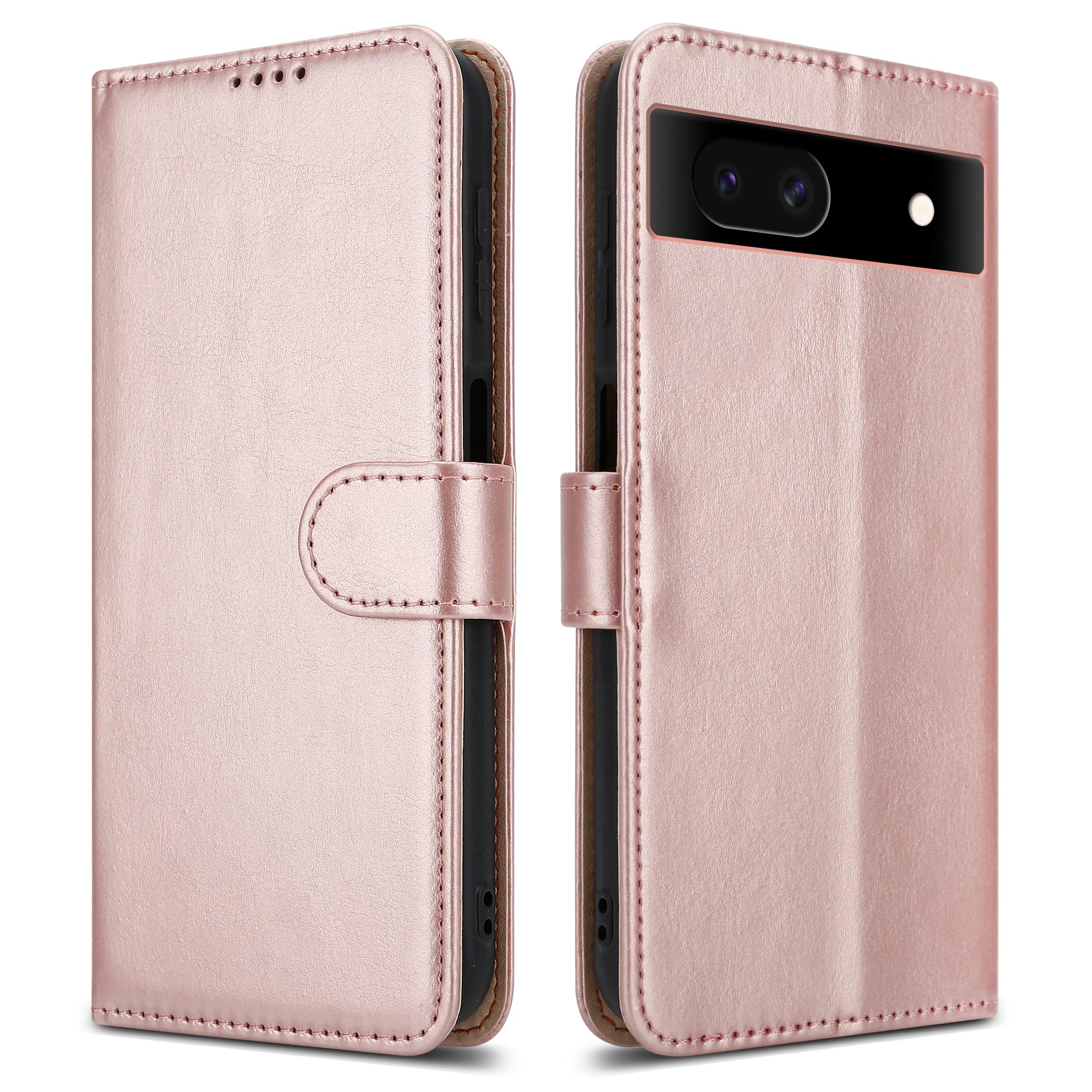 for Google Pixel 8A Case - Leather Wallet Phone Case, Magnetic Book Flip Folio Cover [Card Slots] and [Kickstand] Case Compatible with Google Pixel 8A - Rose Gold