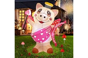 Wabolay Valentines Day Inflatables Outdoor Decorations 5FT Valentine Inflatable Pink Cupid Pig with Arrow Blow Up Yard Decor Valentine's Blowups LED Lighted Indoor Home Outside Wedding Holiday Garden