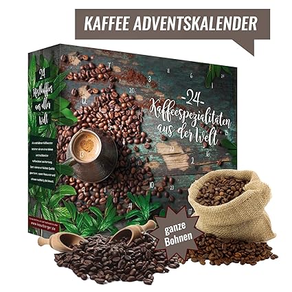 Kaffee Adventskalender mit 24 edlen Kaffees aus aller Welt (GANZE BOHNE) I Kaffeekalender als Geschenk für Erwachsene I Weihn