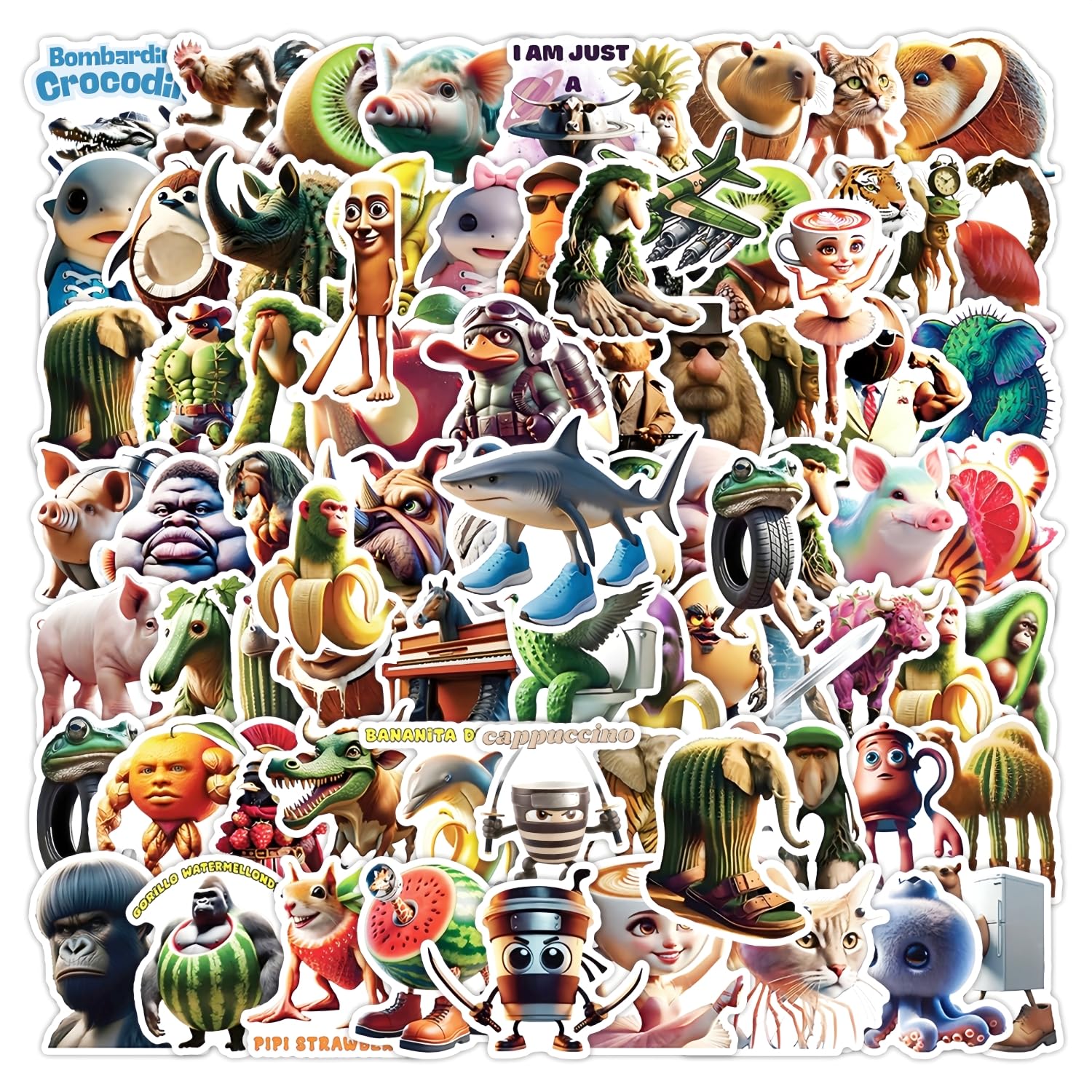 Photo 1 of 104 Pcs Italian Brainrot Stickers, Tralalero Tralala Sticker Meme for Skateboard, Laptop, Water Bottle, Fridge, Journals, and DIY Crafts Decal Decor. (104PCS)