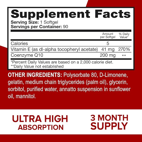 QUNOL COQ10 200MG SOFTGELS, ULTRA COQ10 – ULTRA HIGH ABSORPTION COENZYME Q10 SUPPLEMENTS – ANTIOXIDANT SUPPLEMENT FOR VASCULAR AND HEART HEALTH & ENERGY PRODUCTION, 90 COUNT