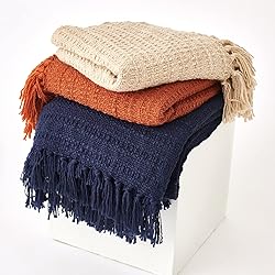 PANDATEX Thick Chunky Orange Knitted Throw Blanket