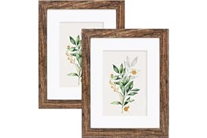 Hongkee 8x10 Picture Frame Set of 2, Made of Real Glass and Rustic Brown Wooden Frame - Display Picture 5x7 with Mat or 8x10 Without Mat, 8 by 10 Photo for Wall or Tabletop