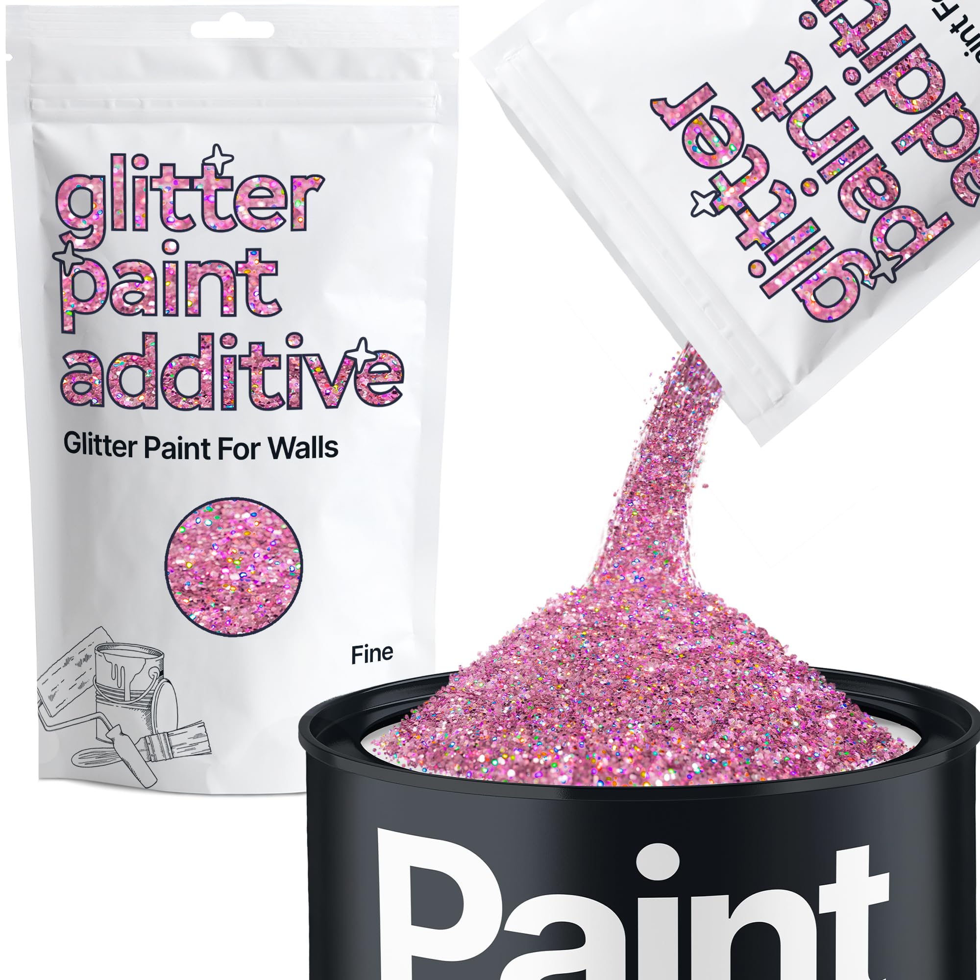 Hemway Pink Holographic Glitter Paint Additive Fine 100g for Adding Sparkle to Paints & Varnish | Paint Walls Sparkly Add to Emulsion, Acrylic or Lacquer Indoor