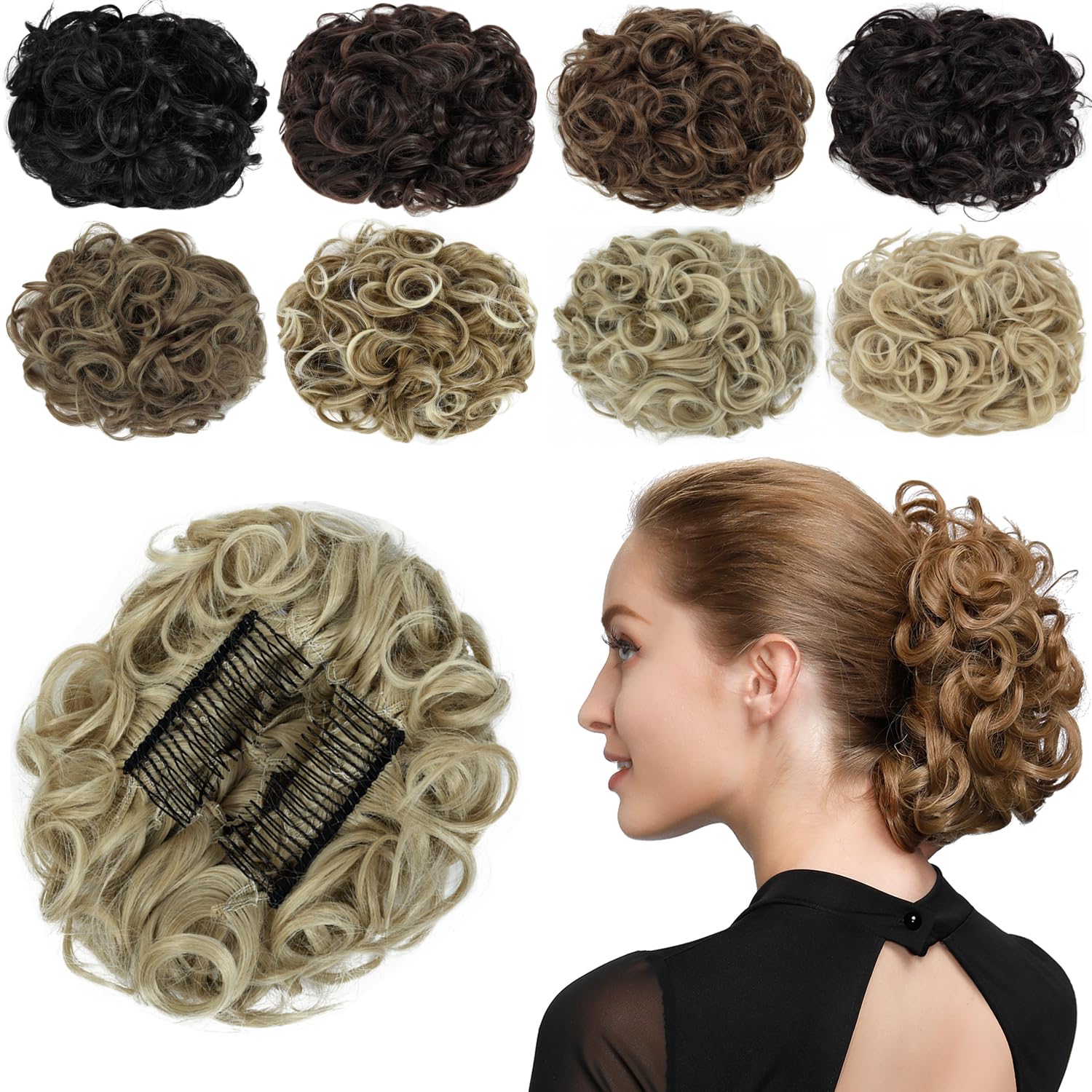 Yamel Chignon Hairpiece Curly Bun Scrunchie Extensions Ash Blonde Synthetic Updo Combs in Messy Bun Hair Piece for Women โ image 1