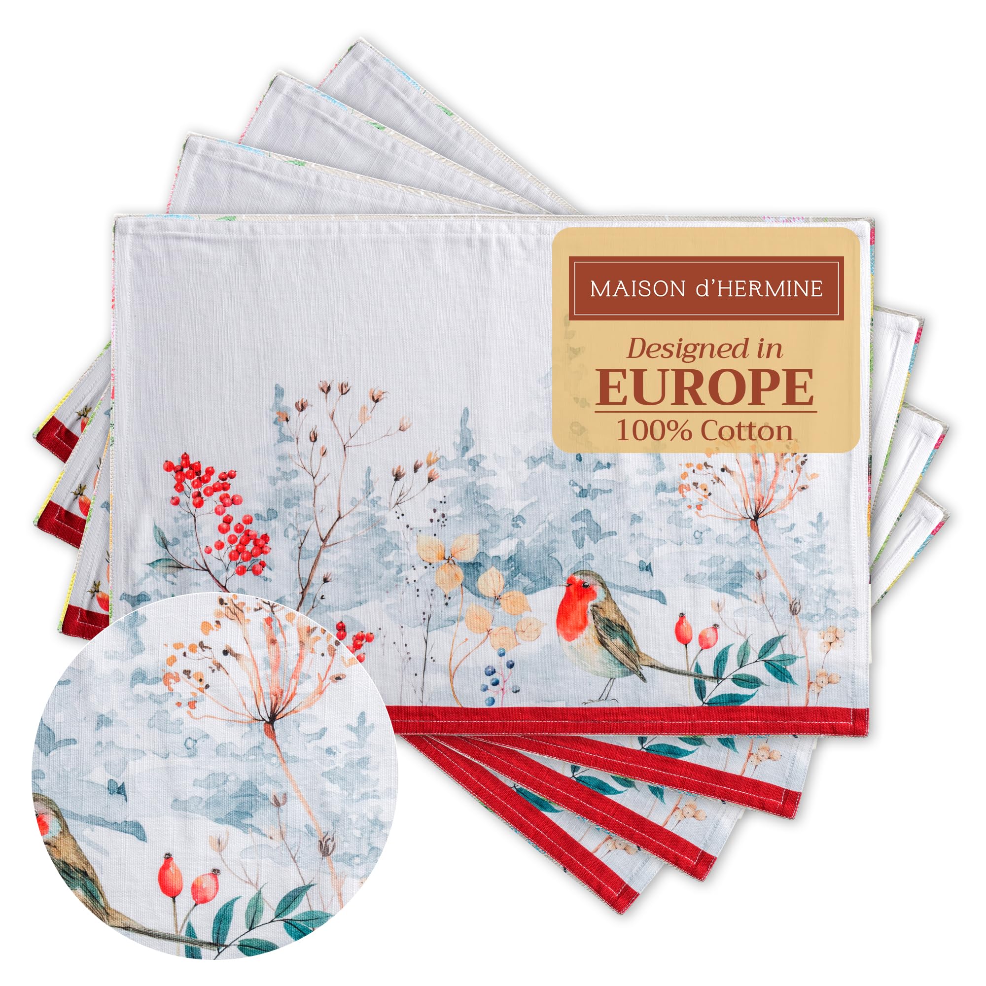 Maison d' Hermine Morzine 100% Cotton Placemats Set of 4 for Dining Table, Kitchen, Wedding, Daily Use, Dinners, Thanksgiving Parties, Christmas (33cm x 48cm) — image 1