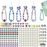 SHUANGART 252 Pcs Phone Chain Beaded Making kit, Cell Phone Charms Lanyard Wrist Strap Set with Acrylic Assorted Pastel Beads Butterfly Flower Heart Candy Round Beads for Women DIY Bracelet Keychain