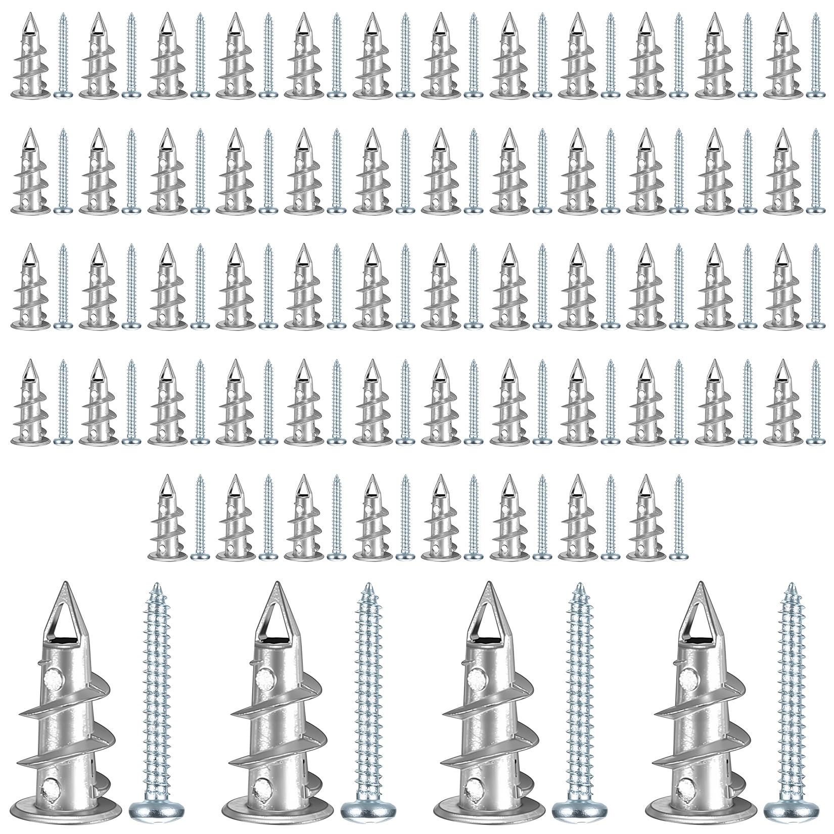 120 Pcs Self Drilling Plasterboard Fixings Raw Plugs and Screws, Cavity Wall Screws and Drywall Anchors, Metal Plaster Boarding Fixings Kits Heavy Duty (single tips)