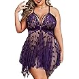 Avidlove Plus Size Lingerie Lace Babydoll Womens Teddy Chemise V Neck Nighty Mesh Sleepwear Front Slit Nightdress