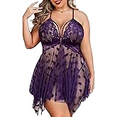 Avidlove Plus Size Lingerie Lace Babydoll Womens Teddy Chemise V Neck Nighty Mesh Sleepwear Front Slit Nightdress