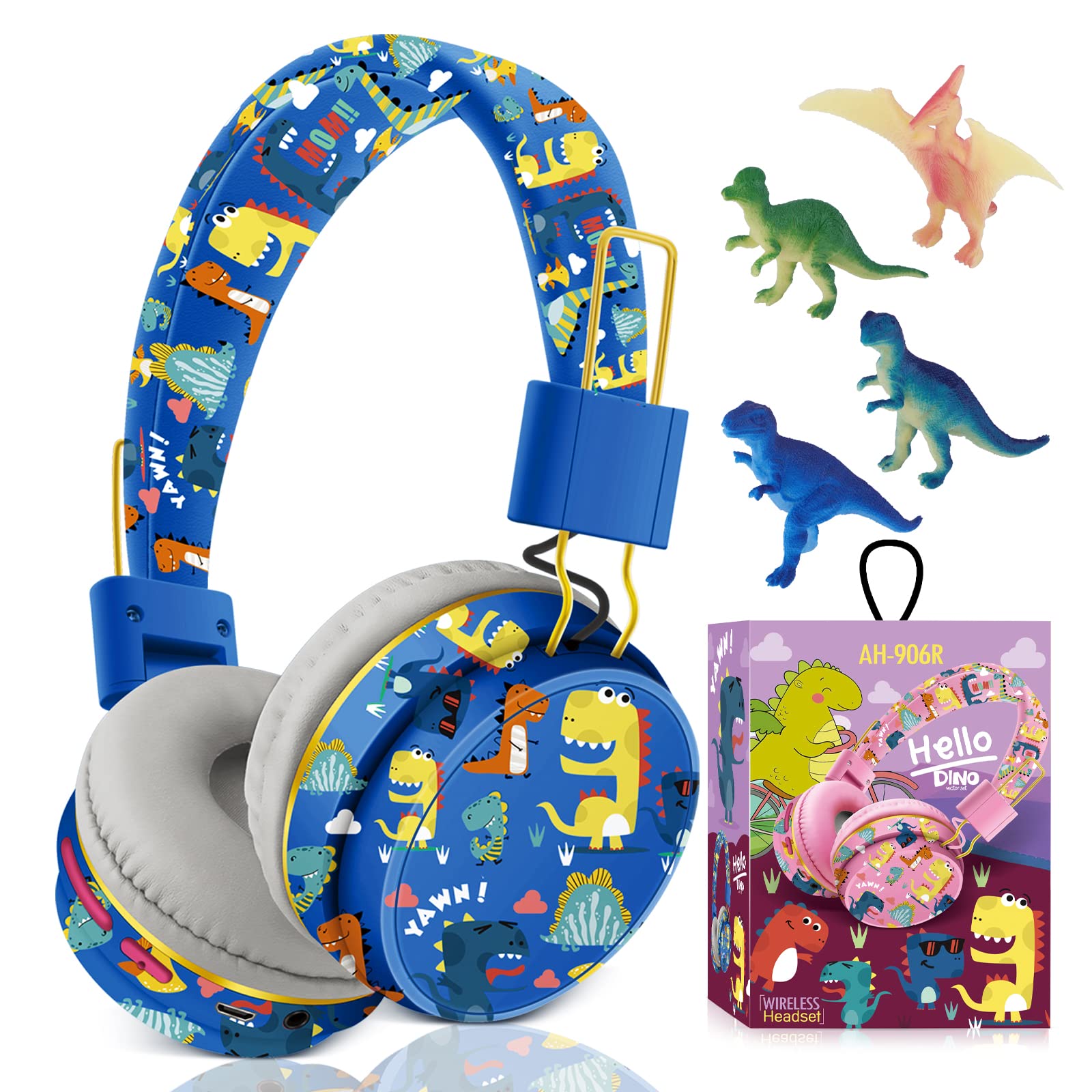 Photo 1 of QearFun Cool Dinosaur Bluetooth Headphones, 85dB Safe Volume Limit, Wireless & 3.5mm Wired Headset with Mic, Bluetooth 5.2, Fast Charging, Foldable,for School, Tablet, Travel, Airplane