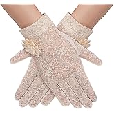 GHGMAO Lace Gloves - Women's Short Floral Gloves for Tea Party, Wedding, Opera, Prom, Halloween, Cosplay